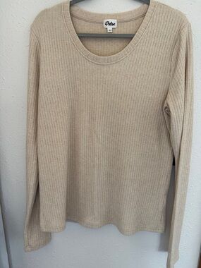 Pulse Ribbed Long Sleeve Top - Cream